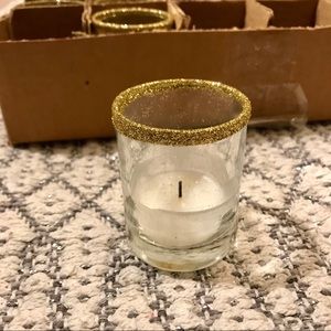 24 Glass Votive Holders with Gold Glitter Tops